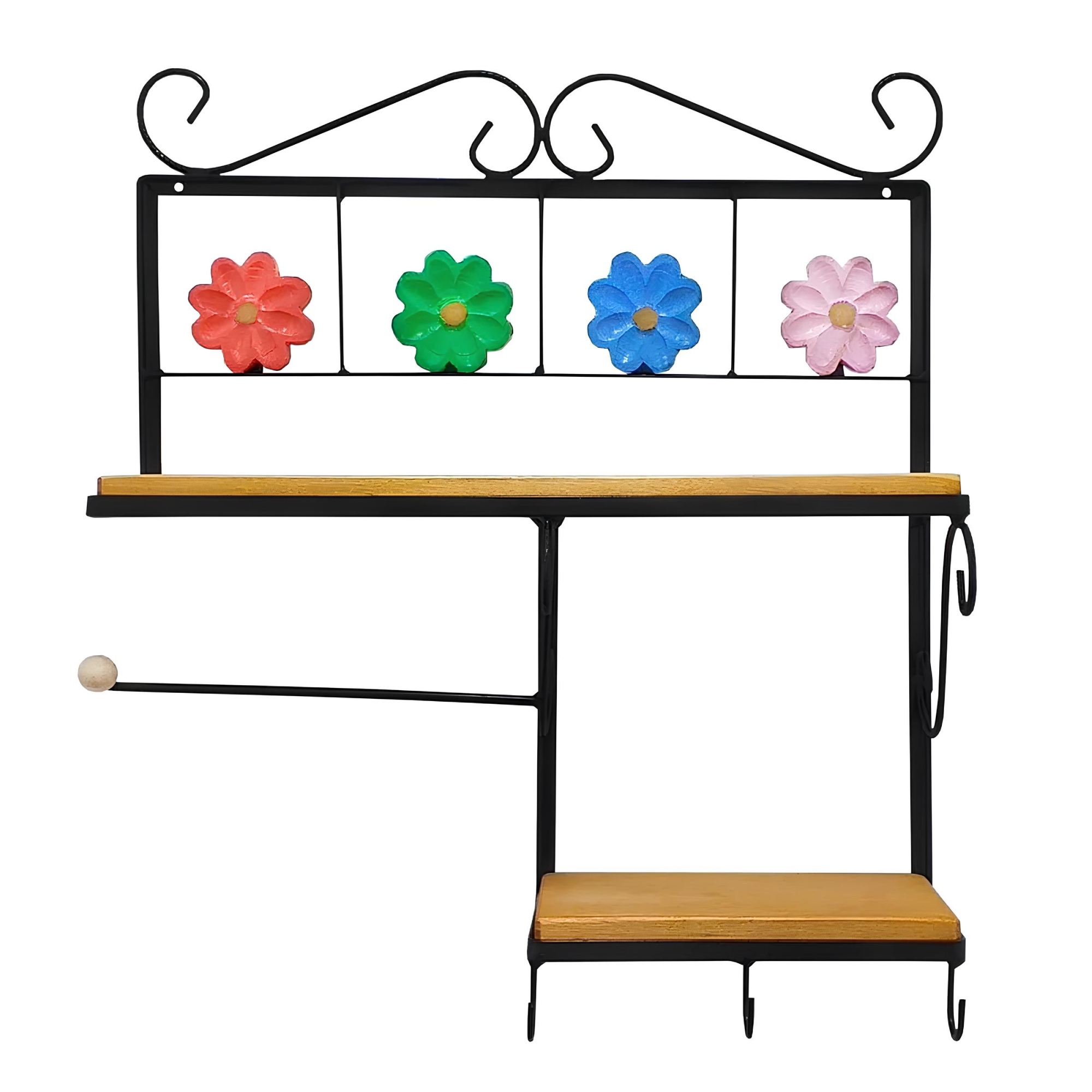 Prateleira de Cozinha Rustica com Porta Papel Toalha Flor