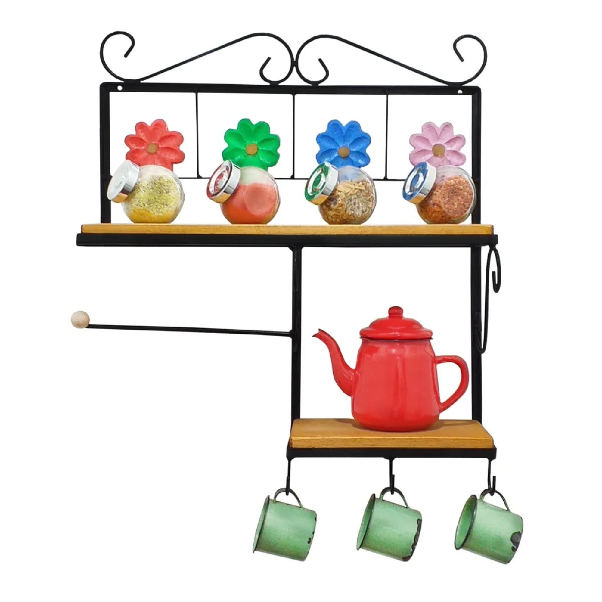 Prateleira de Cozinha Rustica com Porta Papel Toalha Flor
