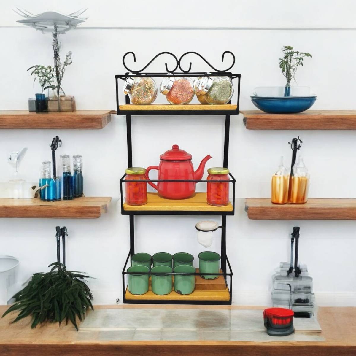 Prateleira de Parede Rústica 3 Andares - Organize e Decore seu Espaço com Estilo! Ultra Durável Anti Ferrugem
