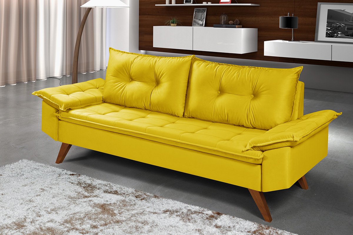 Sofa 3 Lugares Bariloche Retro Essencial Estofados Cor Amarelo