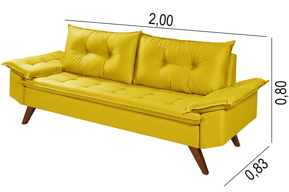 Sofa 3 Lugares Bariloche Retro Essencial Estofados Cor Amarelo