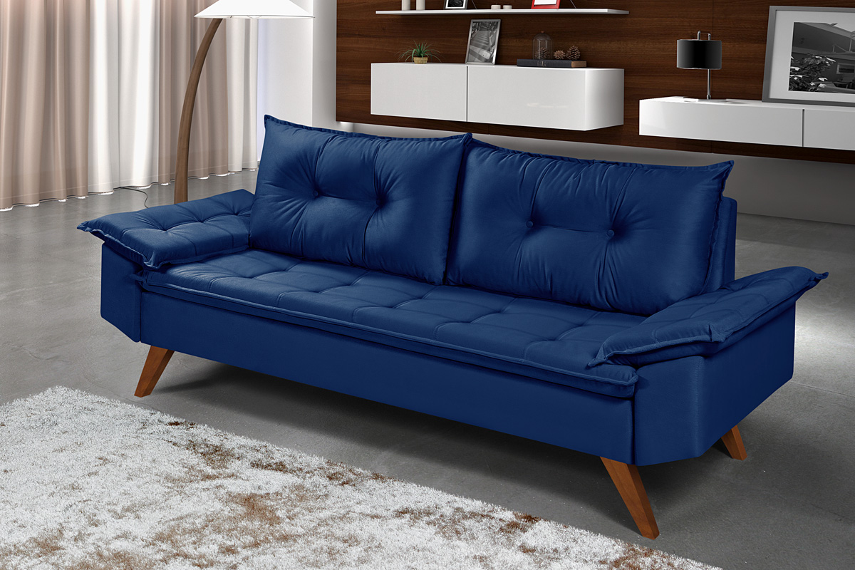 Sofa 3 Lugares Bariloche Retro Essencial Estofados Cor Azul Marinho