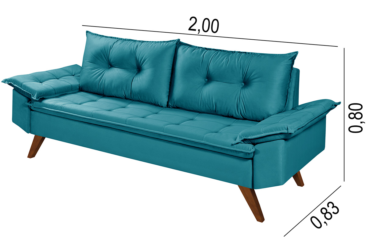 Sofa 3 Lugares Bariloche Retro Essencial Estofados Cor Azul Turquesa