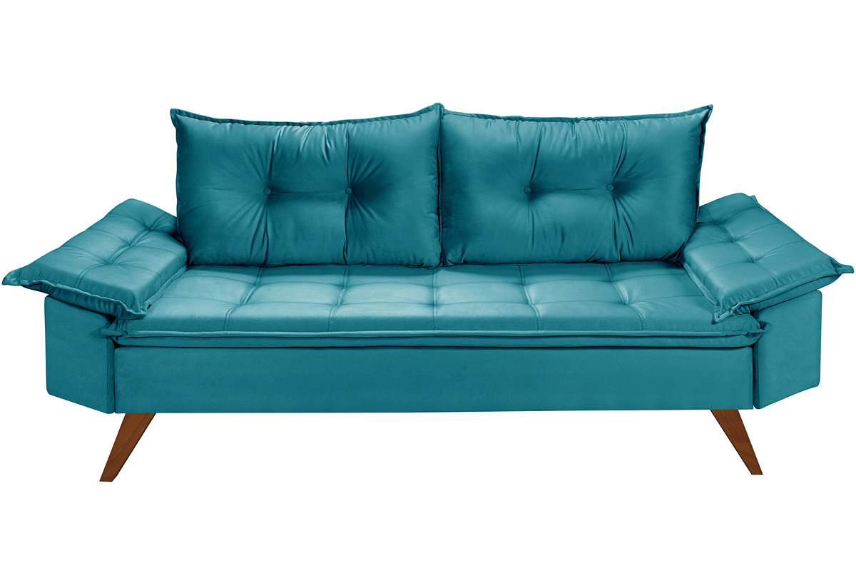 Sofa 3 Lugares Bariloche Retro Essencial Estofados Cor Azul Turquesa