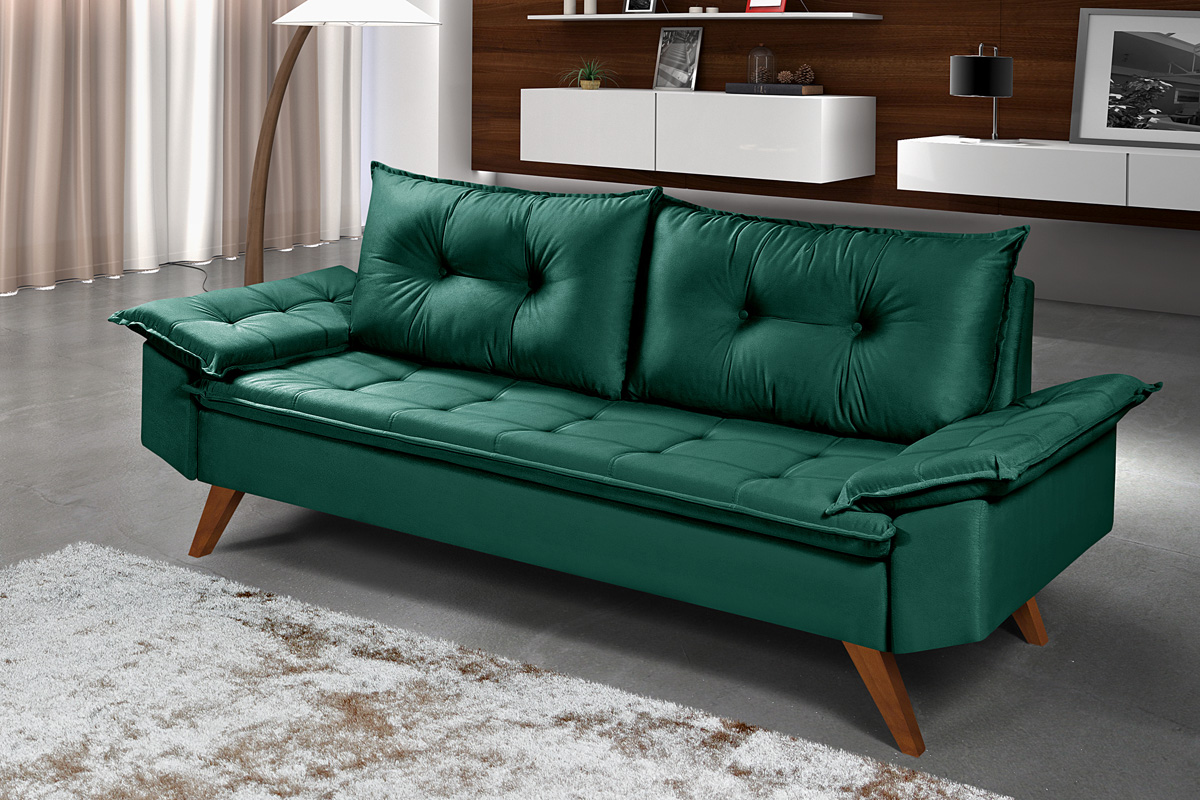 Sofa 3 Lugares Bariloche Retro Essencial Estofados Verde