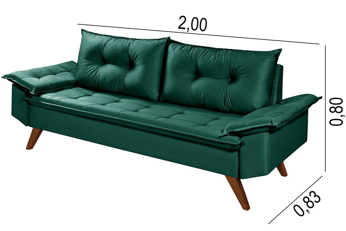Sofa 3 Lugares Bariloche Retro Essencial Estofados Verde