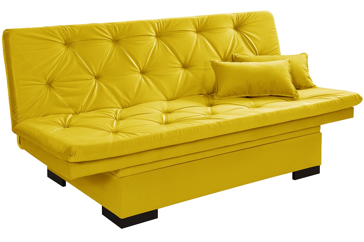 Sofa Cama Bau Reclinavel 3 Posições Suede Amarelo