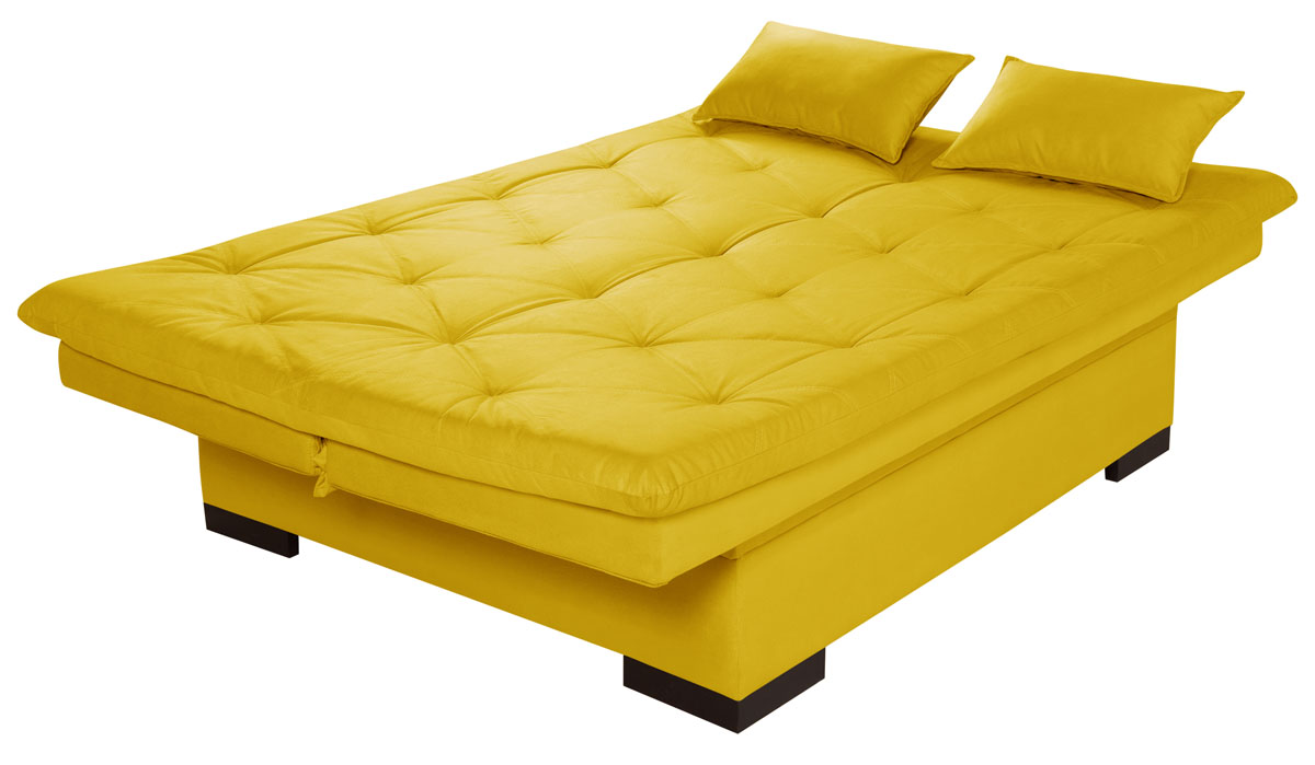 Sofa Cama Bau Reclinavel 3 Posições Suede Amarelo