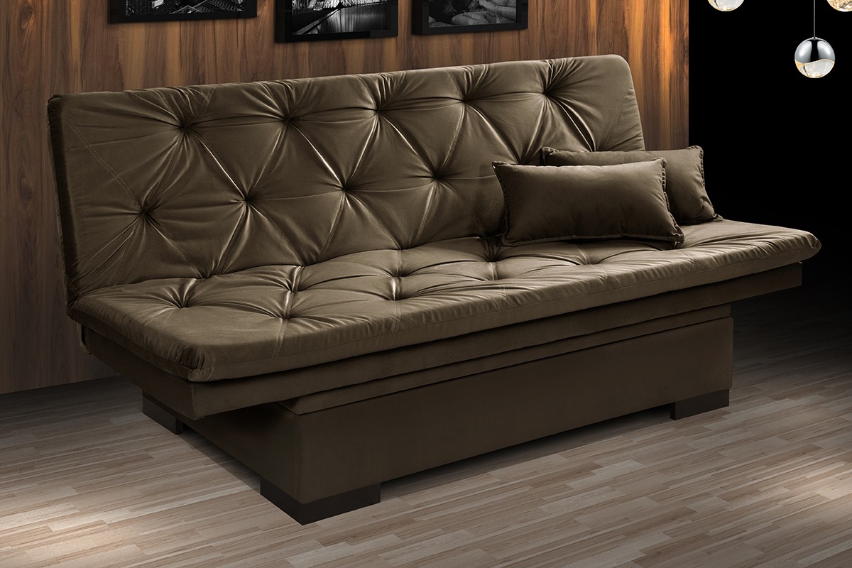 Sofa Cama Bau Reclinavel 3 Posições Suede Cappuccino