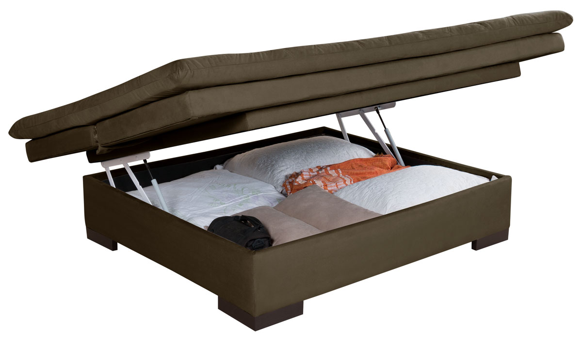 Sofa Cama Bau Reclinavel 3 Posições Suede Cappuccino