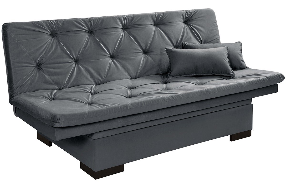 Sofa Cama Bau Reclinavel 3 Posições Suede Cinza