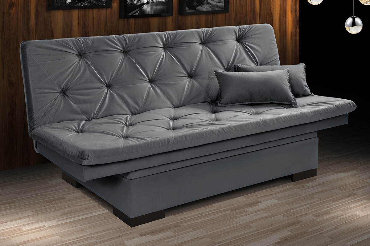 Sofa Cama Bau Reclinavel 3 Posições Suede Cinza