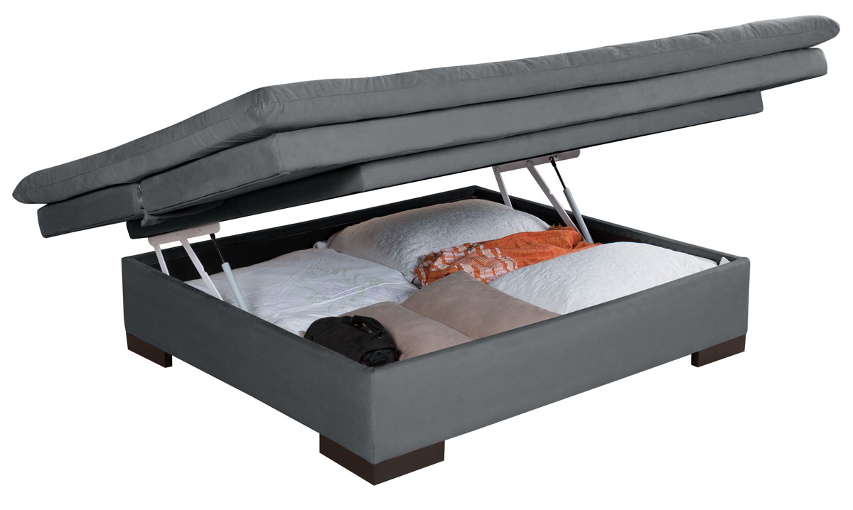 Sofa Cama Bau Reclinavel 3 Posições Suede Cinza
