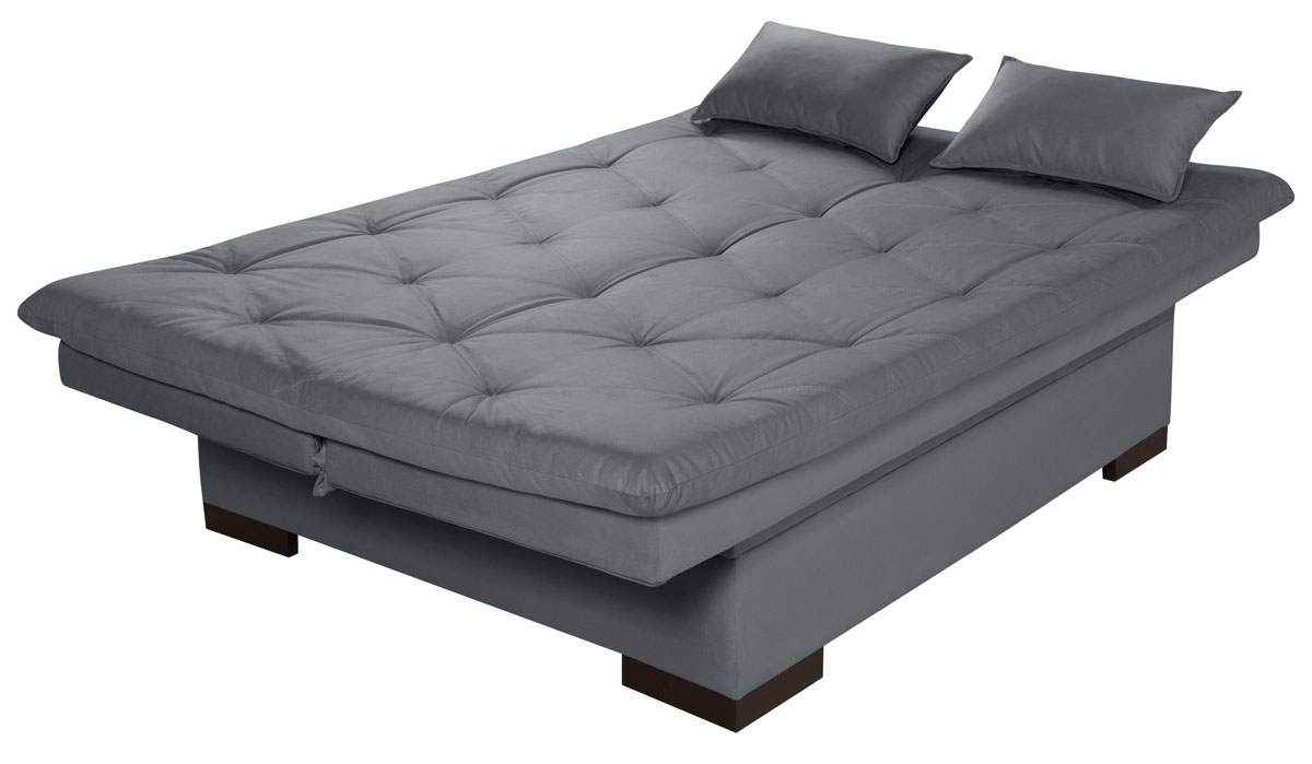 Sofa Cama Bau Reclinavel 3 Posições Suede Cinza