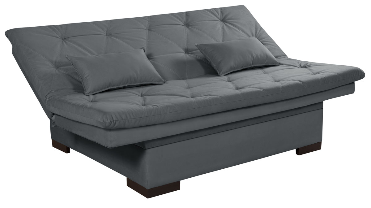 Sofa Cama Bau Reclinavel 3 Posições Suede Cinza