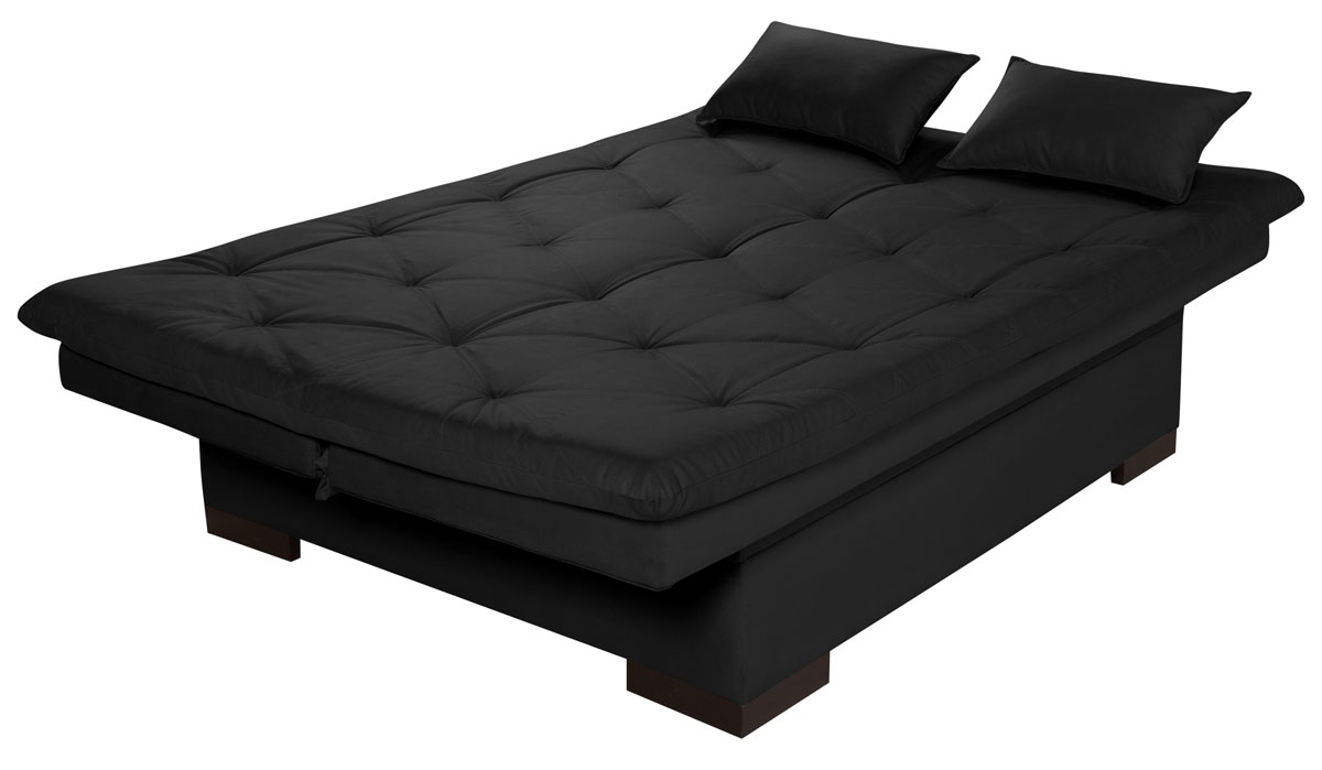 Sofa Cama Bau Reclinavel 3 Posições Suede Preto