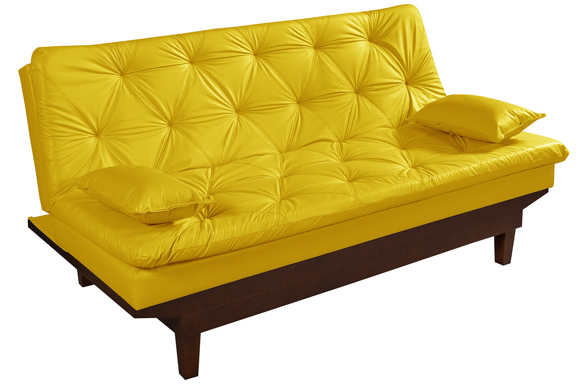 Sofa Cama Caribe Reclinavel 3 Posições Courino Amarelo Essencial Estofados