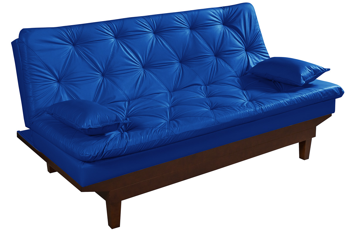 Sofa Cama Caribe Reclinavel 3 Posições Courino Azul Marinho Essencial Estofados