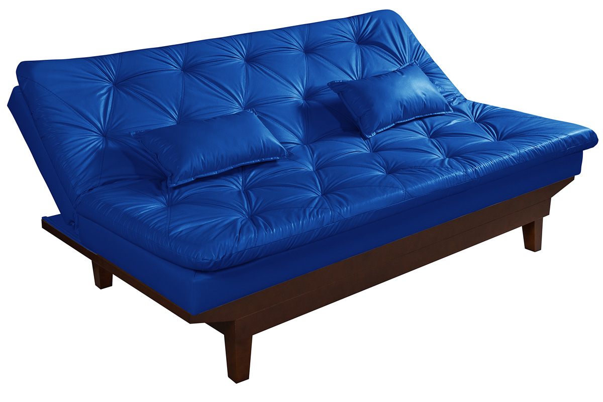 Sofa Cama Caribe Reclinavel 3 Posições Courino Azul Marinho Essencial Estofados