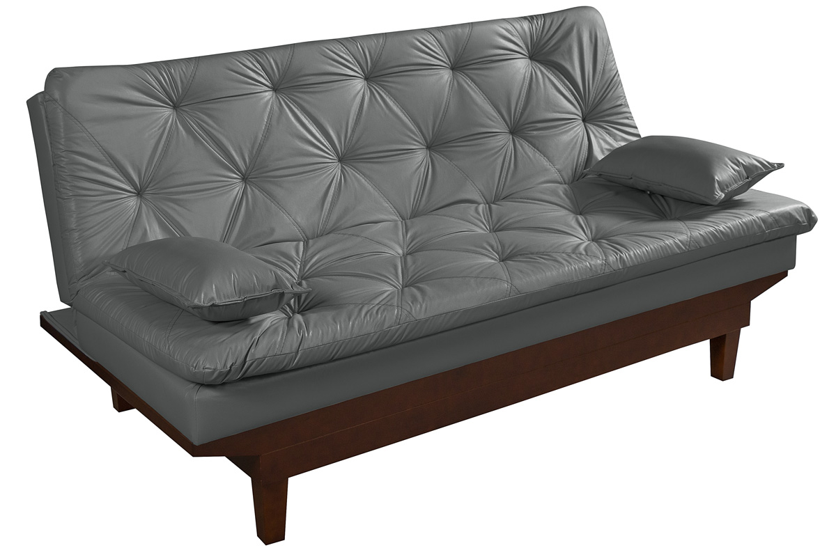 Sofa Cama Caribe Reclinavel 3 Posições Courino Cinza Essencial Estofados