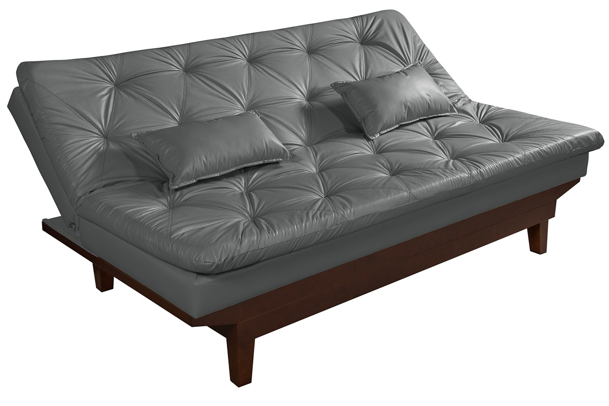 Sofa Cama Caribe Reclinavel 3 Posições Courino Cinza Essencial Estofados