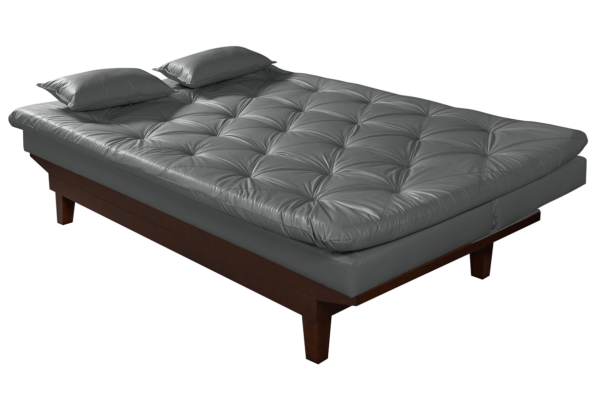 Sofa Cama Caribe Reclinavel 3 Posições Courino Cinza Essencial Estofados