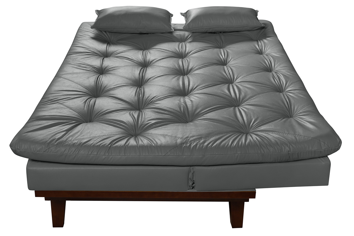 Sofa Cama Caribe Reclinavel 3 Posições Courino Cinza Essencial Estofados
