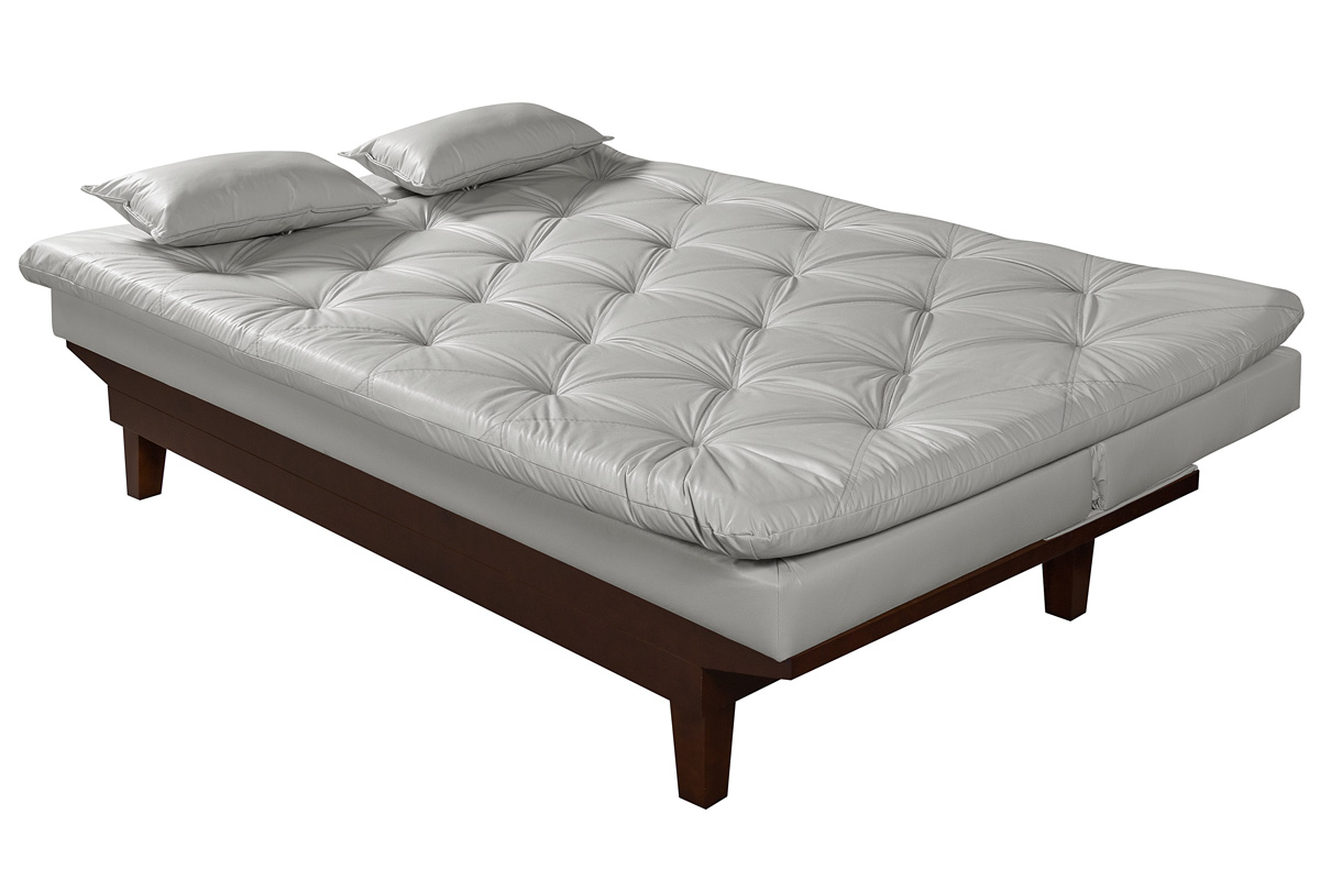 Sofa Cama Caribe Reclinavel 3 Posições Courino Gelo Essencial Estofados