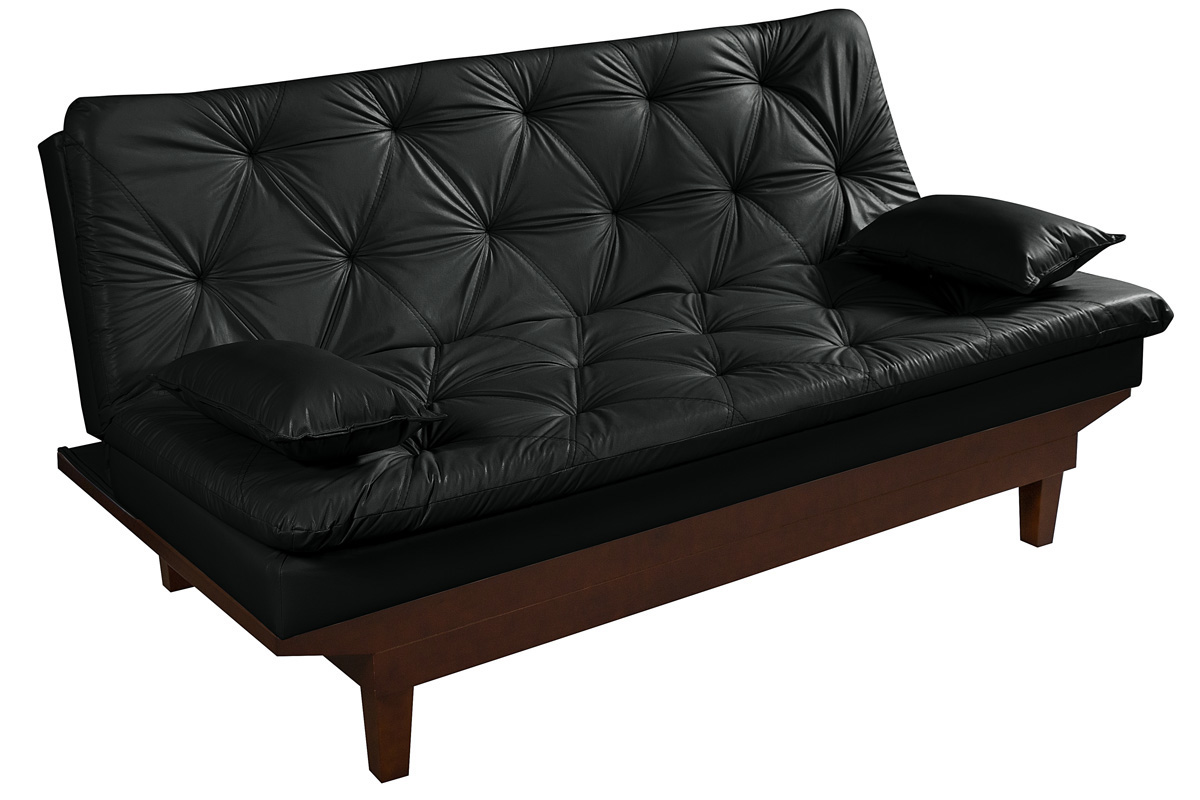 Sofa Cama Caribe Reclinavel 3 Posições Courino Preto Essencial Estofados