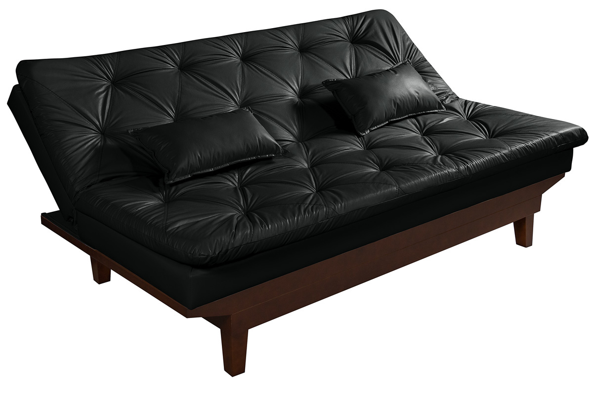Sofa Cama Caribe Reclinavel 3 Posições Courino Preto Essencial Estofados