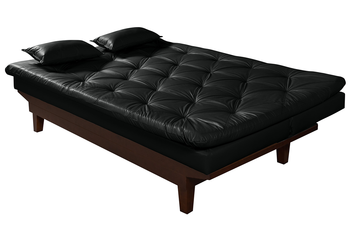 Sofa Cama Caribe Reclinavel 3 Posições Courino Preto Essencial Estofados