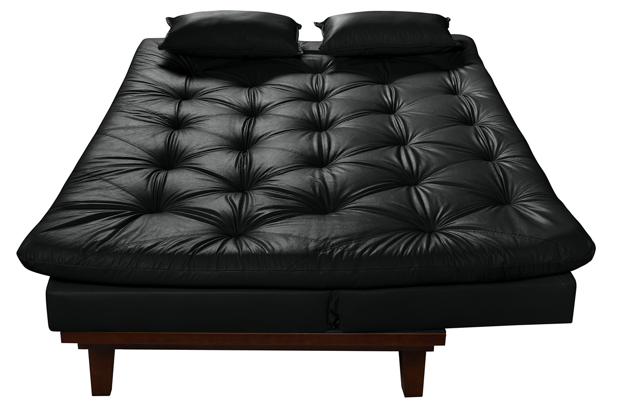 Sofa Cama Caribe Reclinavel 3 Posições Courino Preto Essencial Estofados