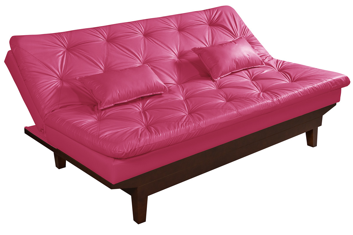 Sofa Cama Caribe Reclinavel 3 Posições Courino Rosa Essencial Estofados