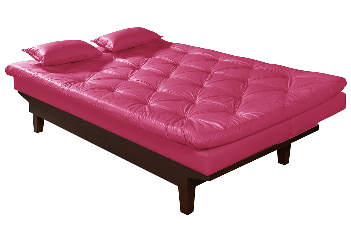 Sofa Cama Caribe Reclinavel 3 Posições Courino Rosa Essencial Estofados