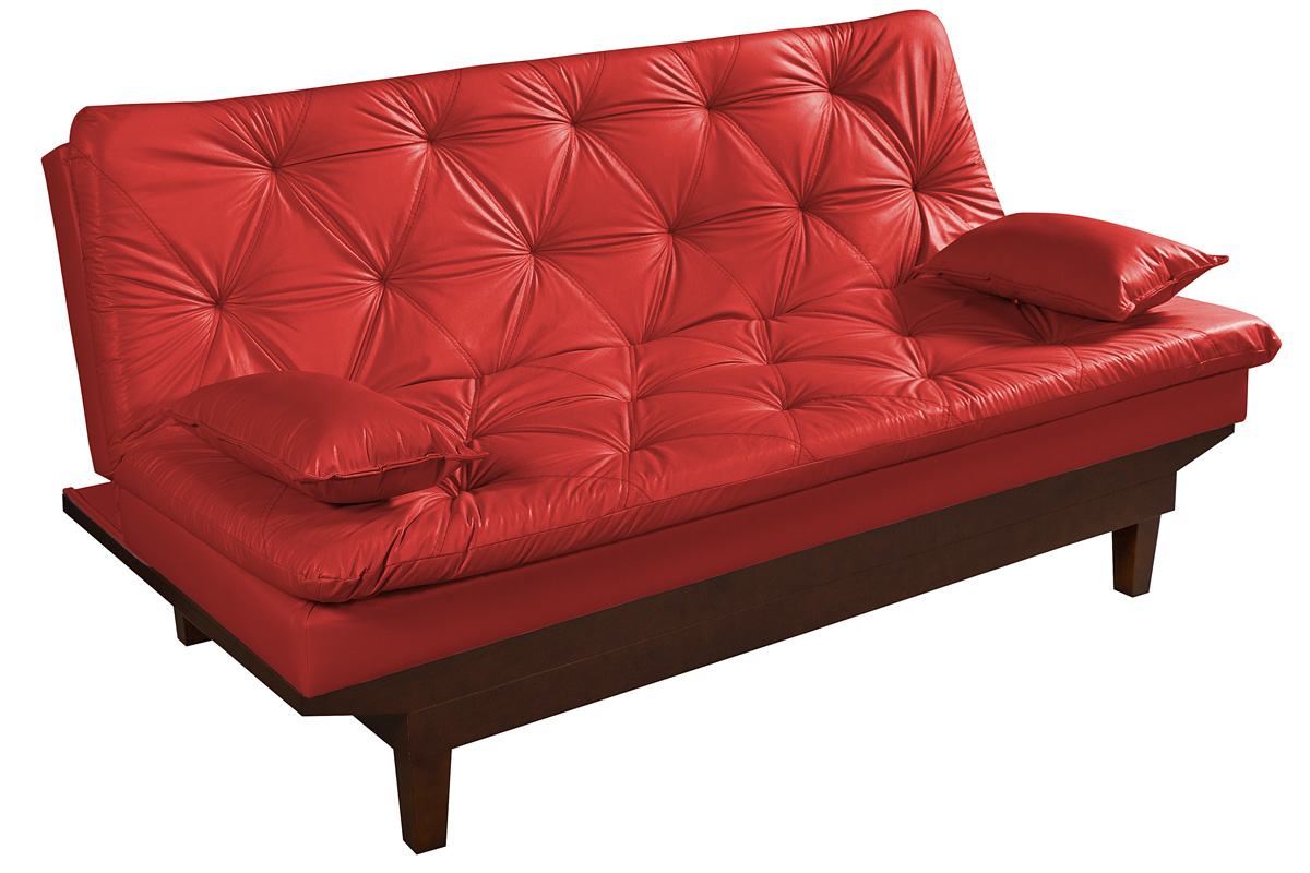 Sofa Cama Caribe Reclinavel 3 Posições Courino Vermelho Essencial Estofados