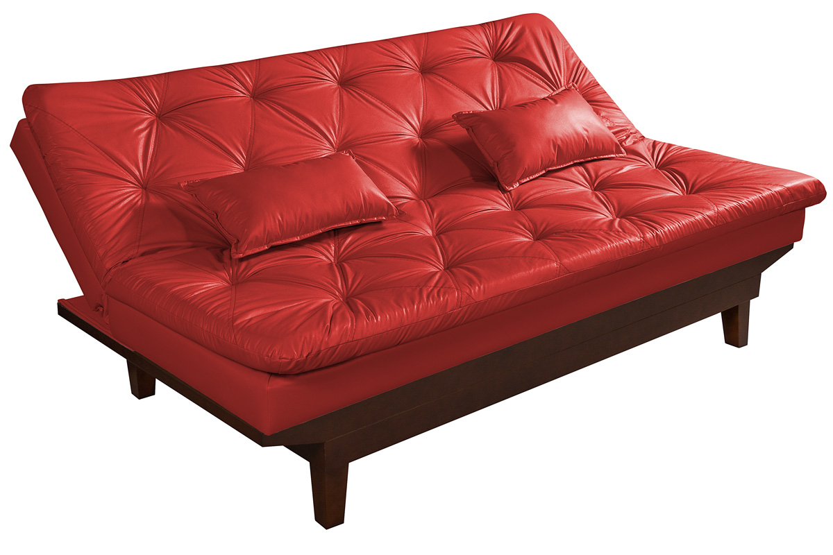 Sofa Cama Caribe Reclinavel 3 Posições Courino Vermelho Essencial Estofados