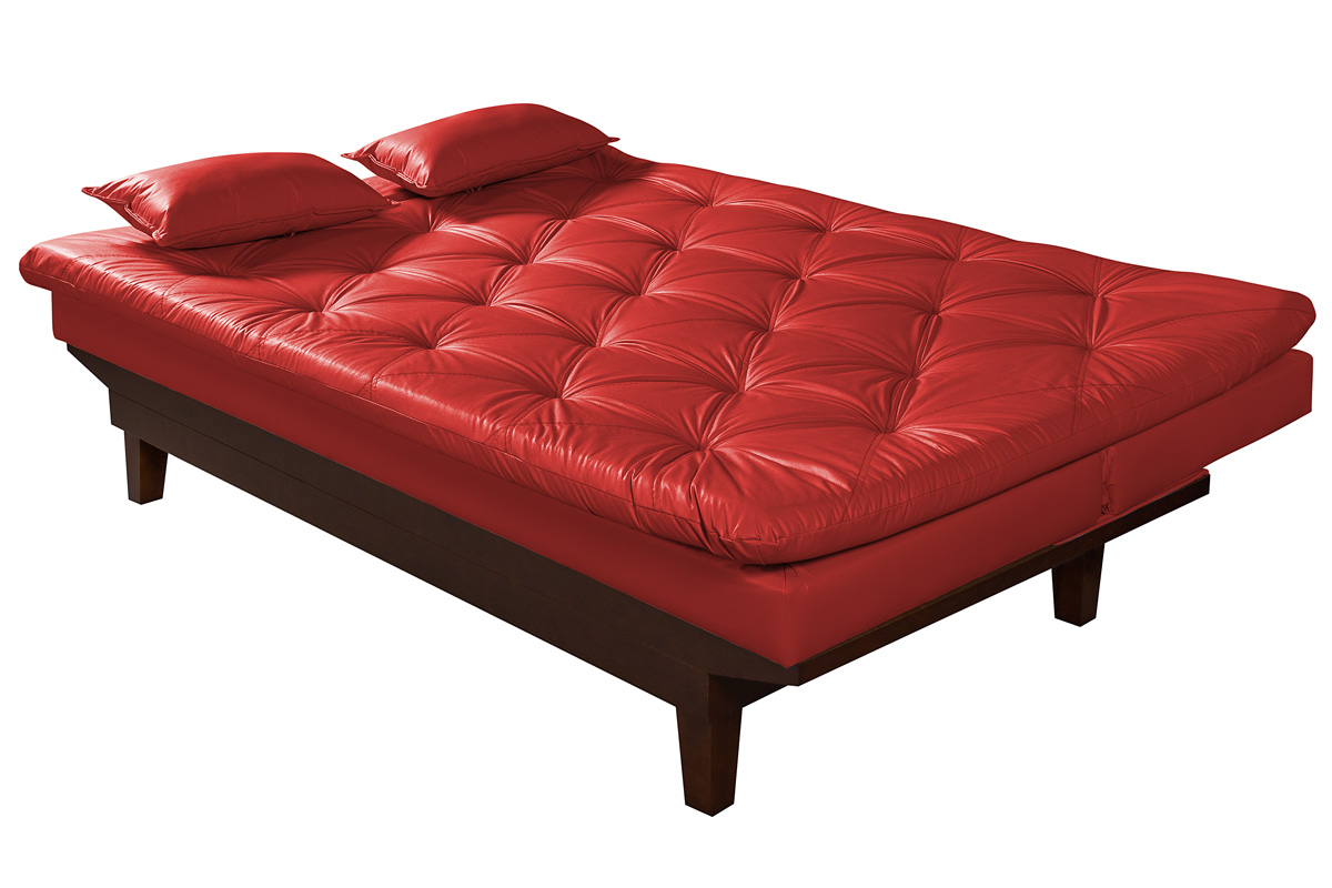 Sofa Cama Caribe Reclinavel 3 Posições Courino Vermelho Essencial Estofados