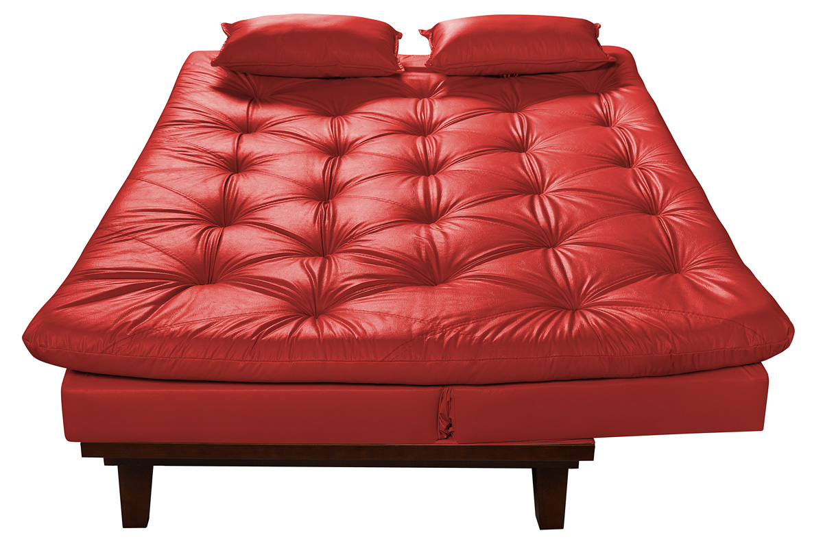 Sofa Cama Caribe Reclinavel 3 Posições Courino Vermelho Essencial Estofados