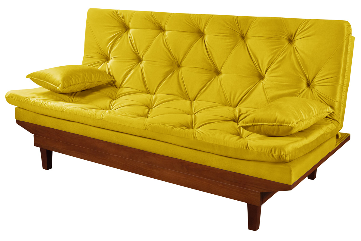 Sofa Cama Caribe Reclinavel 3 Posições Suede Amarelo Essencial Estofados