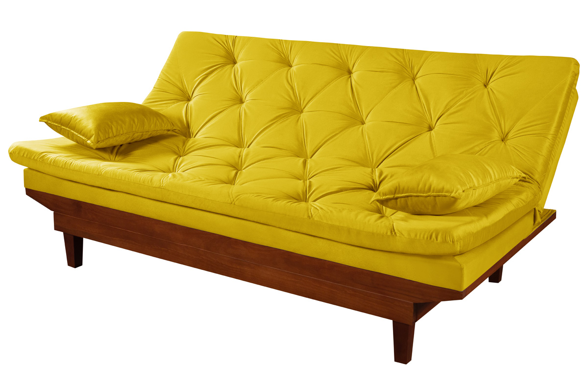 Sofa Cama Caribe Reclinavel 3 Posições Suede Amarelo Essencial Estofados