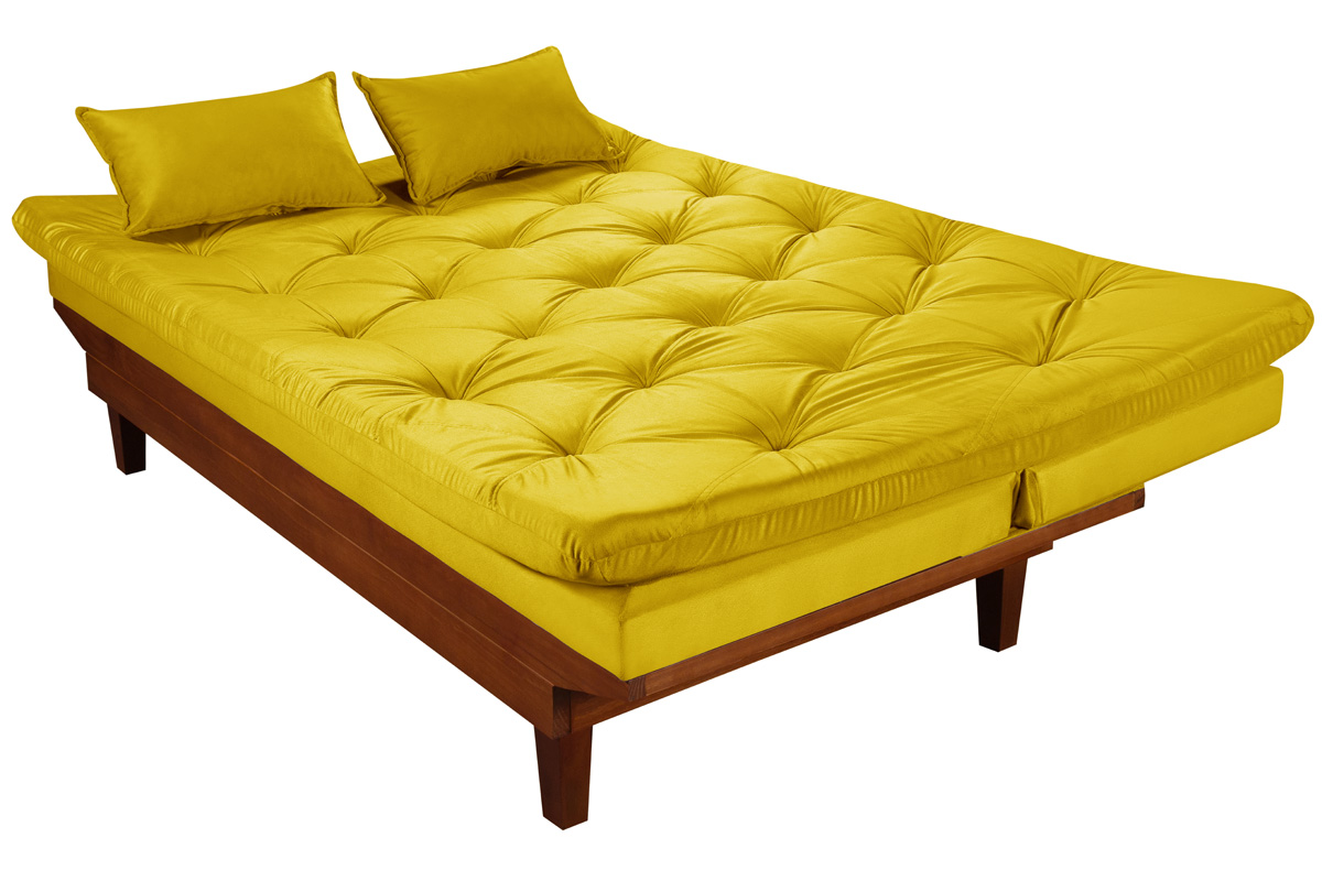Sofa Cama Caribe Reclinavel 3 Posições Suede Amarelo Essencial Estofados