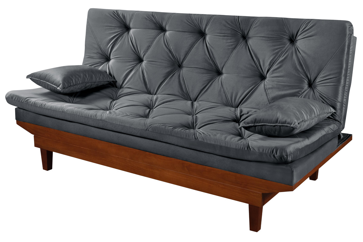 Sofa Cama Caribe Reclinavel 3 Posições Suede Cinza Essencial Estofados