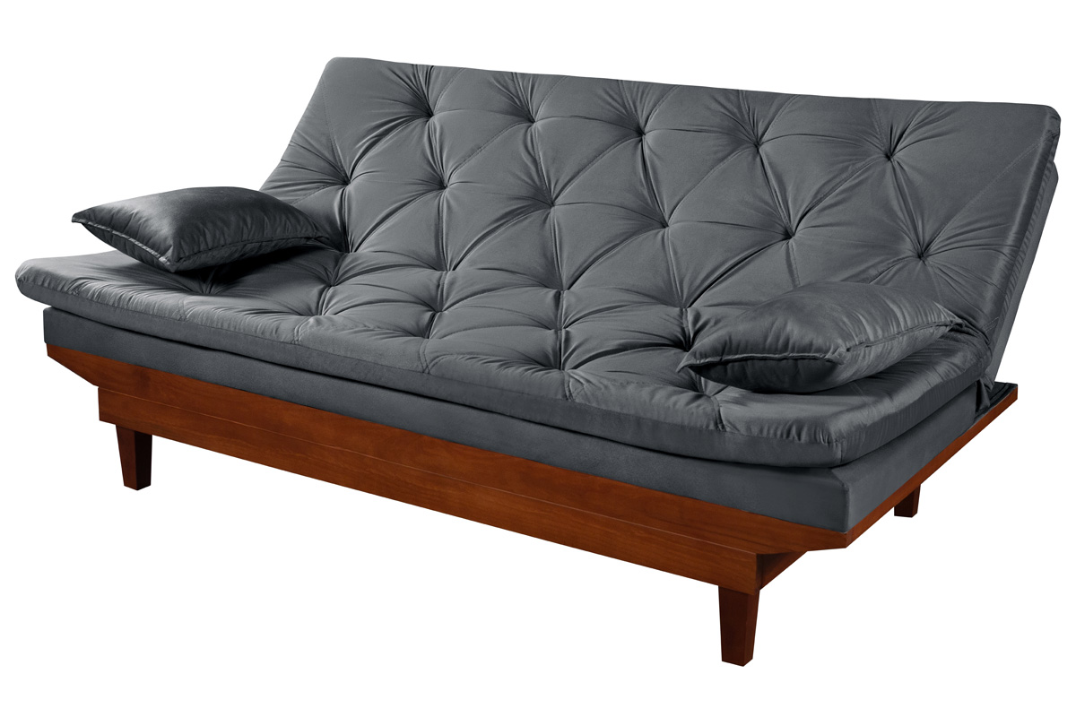 Sofa Cama Caribe Reclinavel 3 Posições Suede Cinza Essencial Estofados