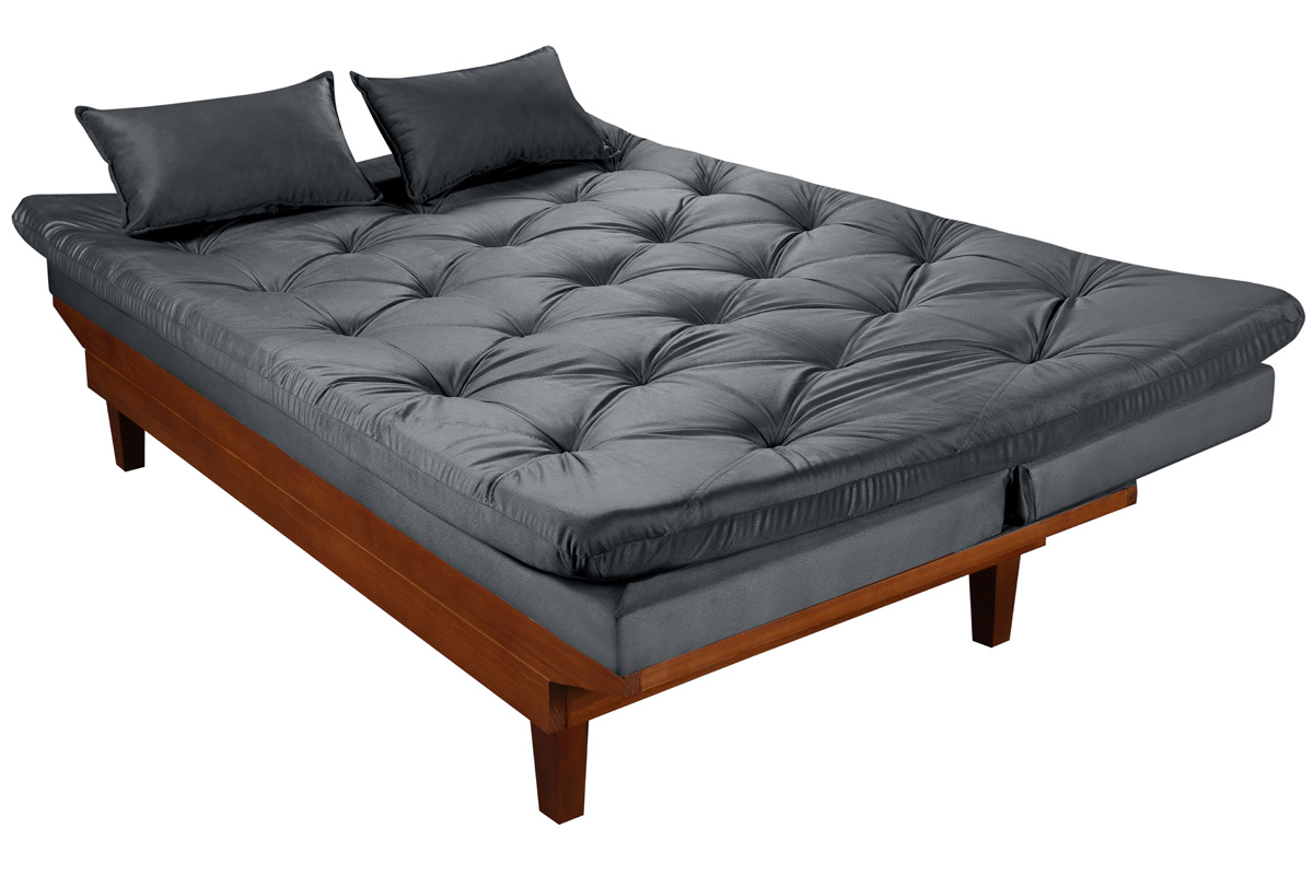 Sofa Cama Caribe Reclinavel 3 Posições Suede Cinza Essencial Estofados