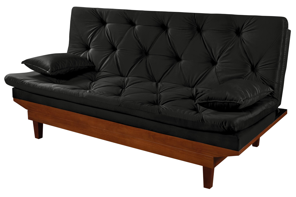 Sofa Cama Caribe Reclinavel 3 Posições Suede Preto Essencial Estofados
