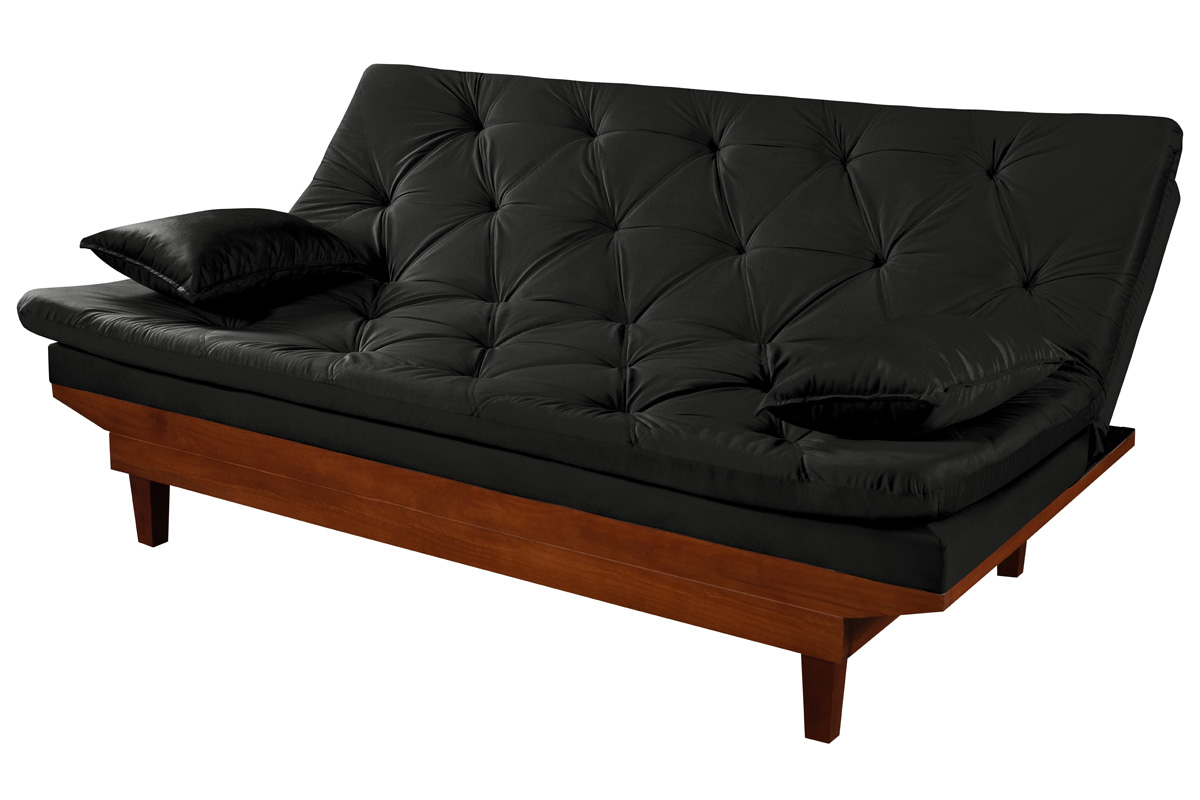 Sofa Cama Caribe Reclinavel 3 Posições Suede Preto Essencial Estofados