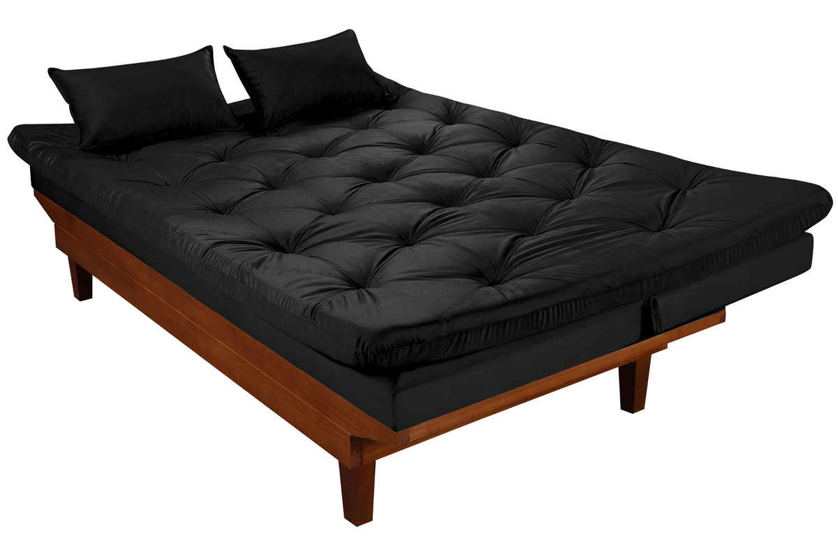 Sofa Cama Caribe Reclinavel 3 Posições Suede Preto Essencial Estofados