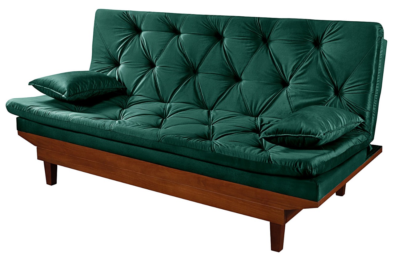 Sofa Cama Caribe Reclinavel 3 Posições Suede Verde Essencial Estofados