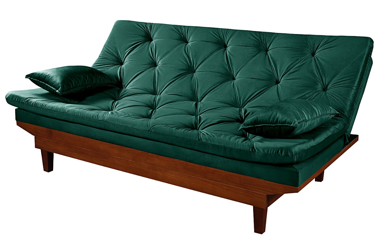 Sofa Cama Caribe Reclinavel 3 Posições Suede Verde Essencial Estofados