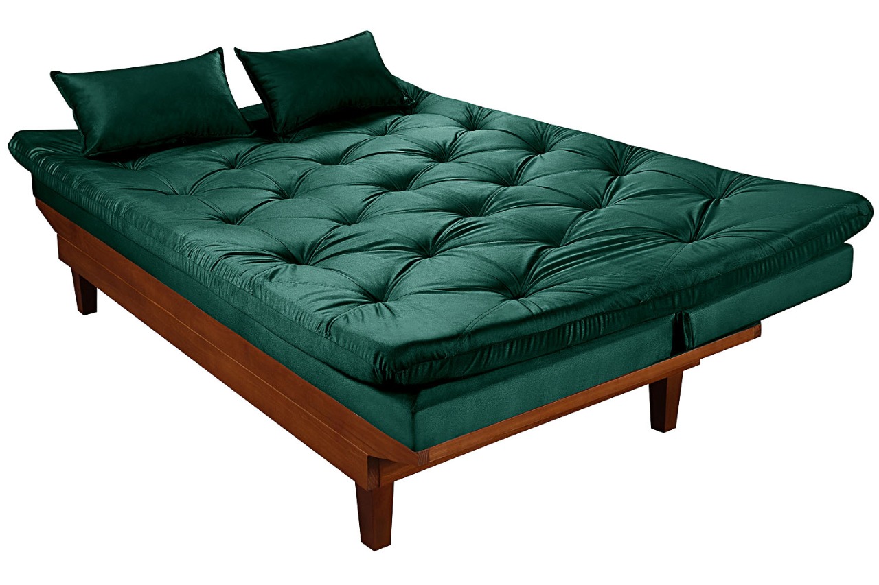 Sofa Cama Caribe Reclinavel 3 Posições Suede Verde Essencial Estofados